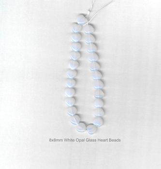 White Opal Glass Heart shaped beads